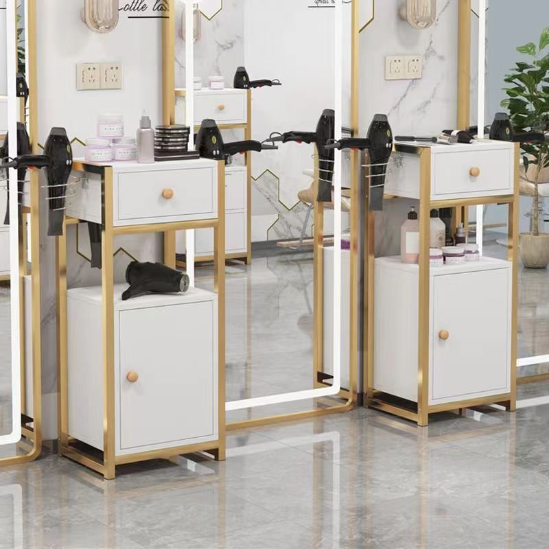 Salon Barbershop Equipment Furniture Strong Storage Metal Salon Trolley Cabinet In 3-tier Pink Gold Salon Trolley Cart