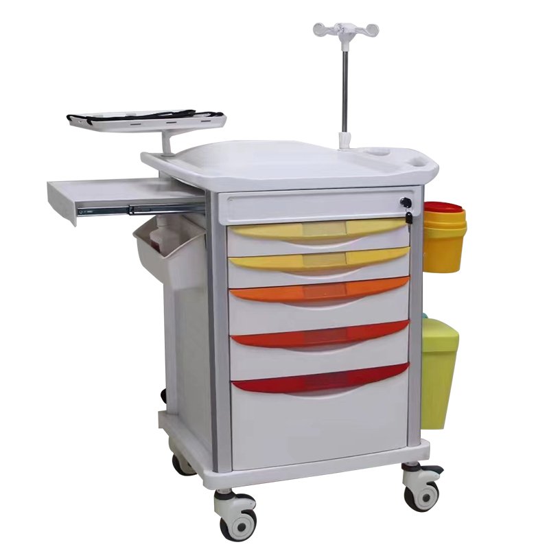 Hospital Mobile Drawers Medical Nursing Treatment Trolley Cart With The Table Is Formed By ABS Mold