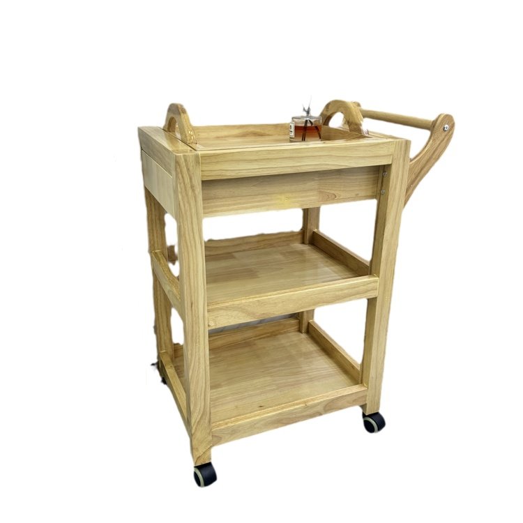 Multi Functional Wood Trolley Cart Beauty Salon Barber Shop Furniture Facial Care Shelf Wood Beauty Tool