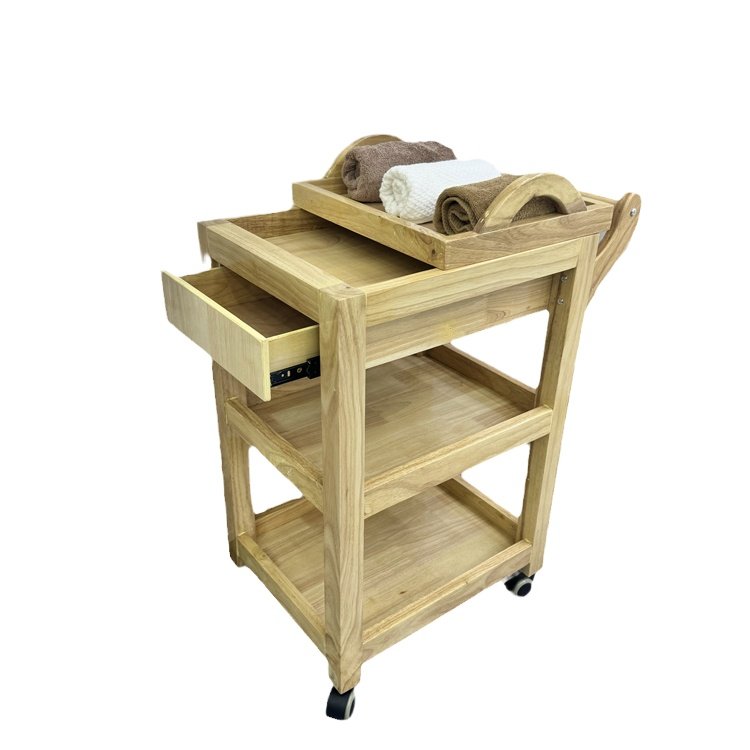 Multi Functional Wood Trolley Cart Beauty Salon Barber Shop Furniture Facial Care Shelf Wood Beauty Tool