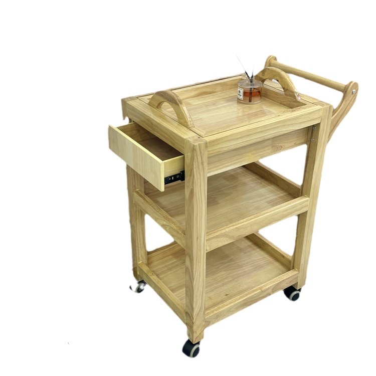 Multi Functional Wood Trolley Cart Beauty Salon Barber Shop Furniture Facial Care Shelf Wood Beauty Tool