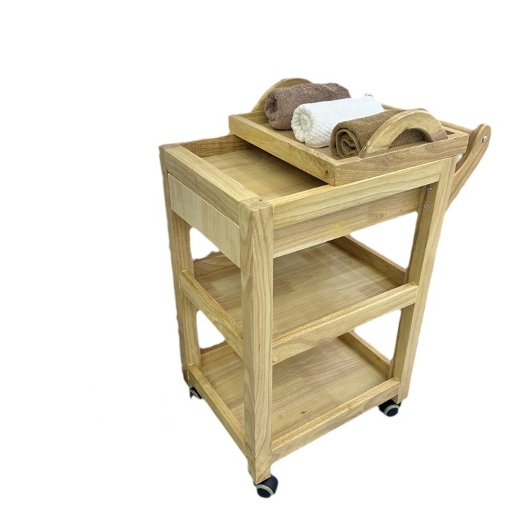 Multi Functional Wood Trolley Cart Beauty Salon Barber Shop Furniture Facial Care Shelf Wood Beauty Tool
