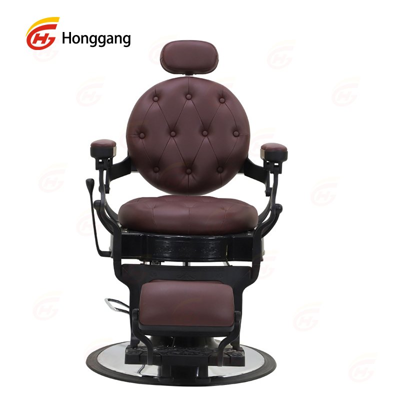 Retro Barber Shop Chair with Heavy-Duty Hydraulic Pump and Brown-Grey Synthetic Leather for Men