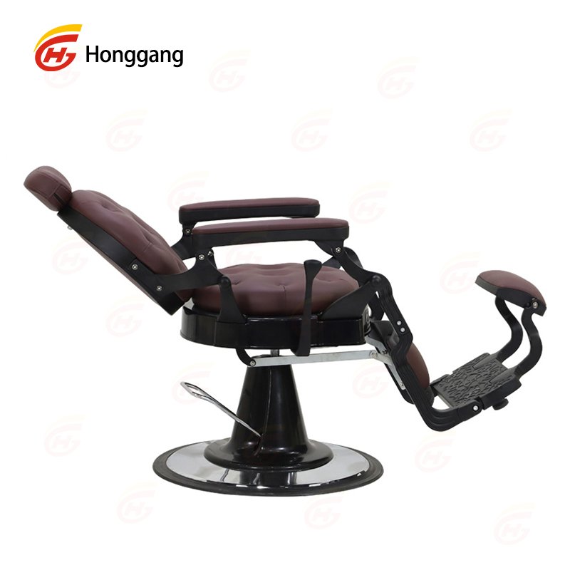Retro Barber Shop Chair with Heavy-Duty Hydraulic Pump and Brown-Grey Synthetic Leather for Men