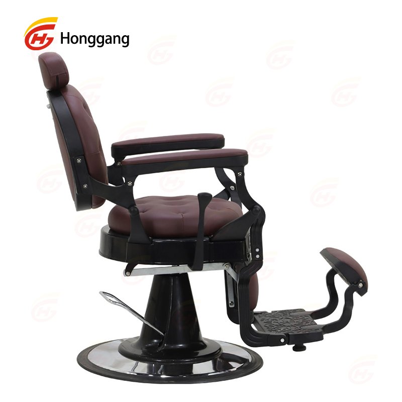 Retro Barber Shop Chair with Heavy-Duty Hydraulic Pump and Brown-Grey Synthetic Leather for Men