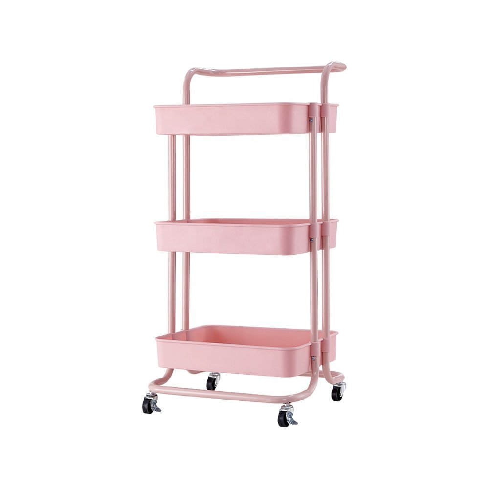 Movable Organizer Hair Salon Trolley Cart Kitchen Rack Storage Shelf 3 Layer Snack Vegetable Rolling Cart Trolley With Wheels