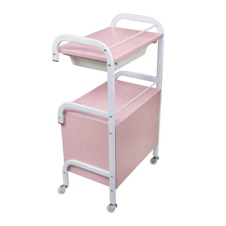 High Quality Wood Material Salon Trolley Cabinet Pink White Beauty Salon Trolley for Salon Furniture