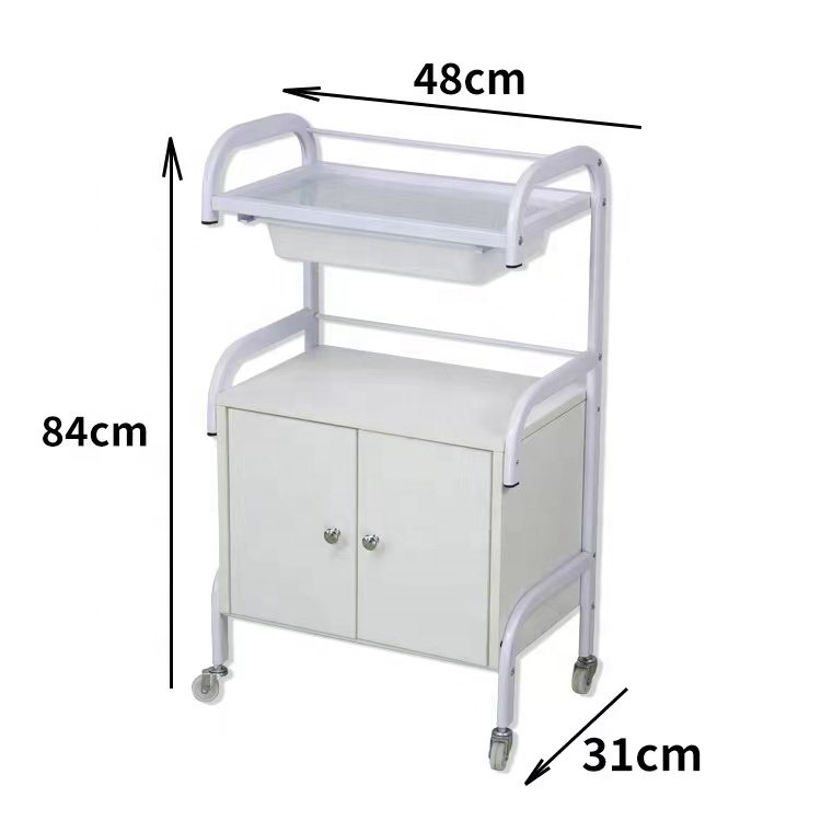 High Quality Wood Material Salon Trolley Cabinet Pink White Beauty Salon Trolley for Salon Furniture