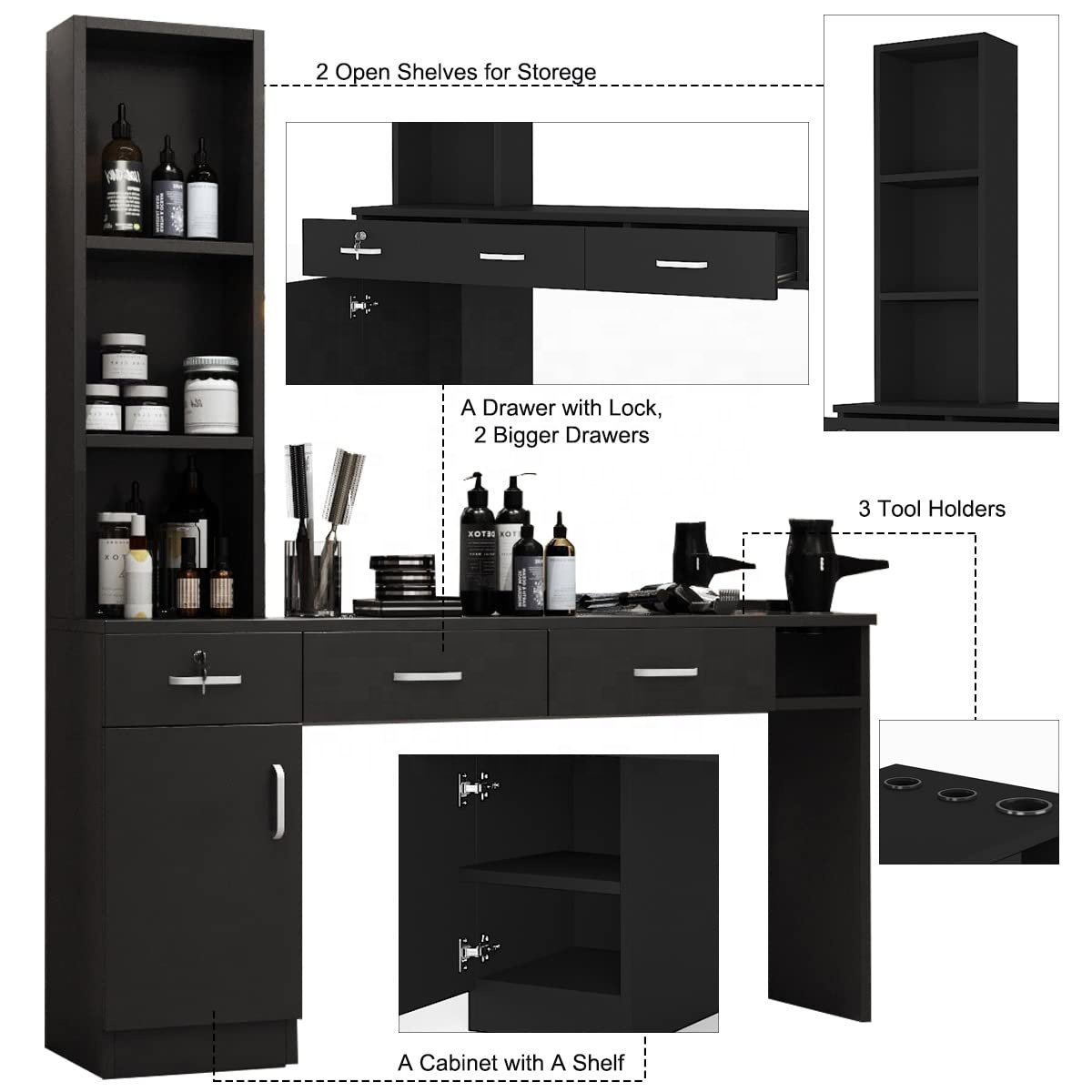 Beauty Hair Salon Furniture Salon Station for Hair Stylist Station Storage Locking Wall Mount Beauty Furniture Barber Equipment