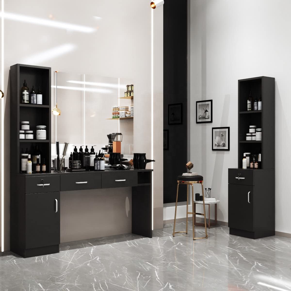 Beauty Hair Salon Furniture Salon Station for Hair Stylist Station Storage Locking Wall Mount Beauty Furniture Barber Equipment