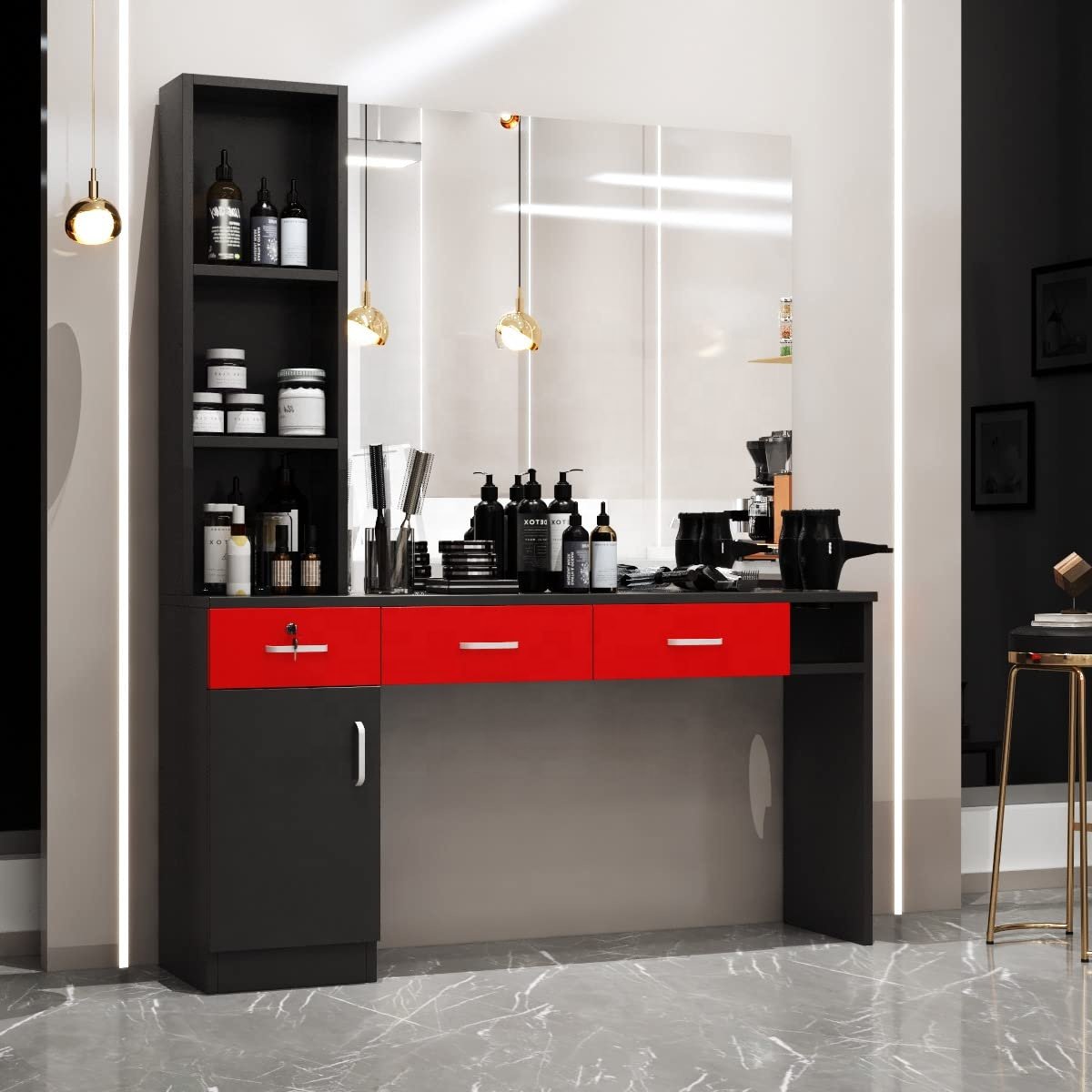 Beauty Hair Salon Furniture Salon Station for Hair Stylist Station Storage Locking Wall Mount Beauty Furniture Barber Equipment