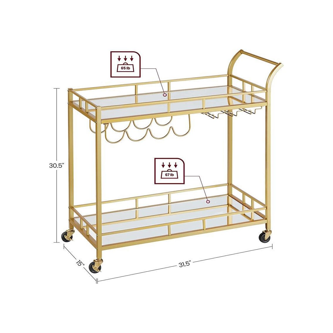 Modern Kitchen Cart Trolley Luxury Metal Food Drinking Barware Trolley Bar Cart for Hotel Restaurant Party Glass Iron Golden