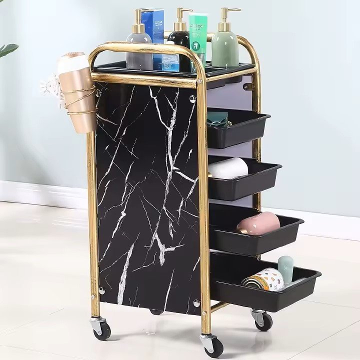 High-quality Barber Sop Furniture Stainless Steel Styling Beauty Salon Tool Hair Salon Side Trolley with wheels and Drawers