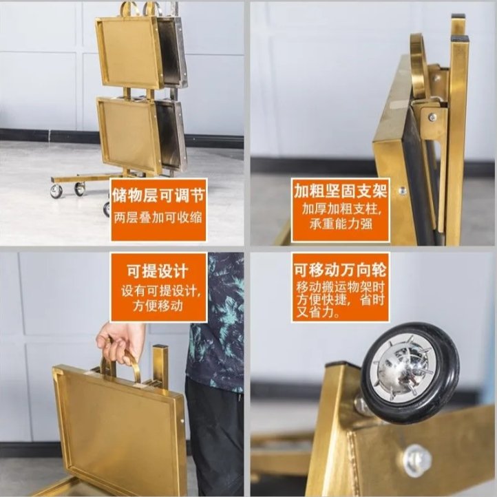 Modern Golden Hair Salon Stainless Steel Beauty Stool Cart Trolley For Sale