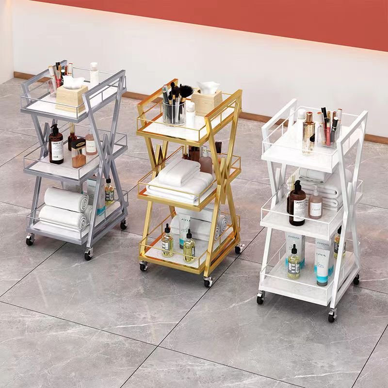 Cheap Gold And White Metal Foldable Beauty Hair Hairdressing Cart Spa Salon Trolley