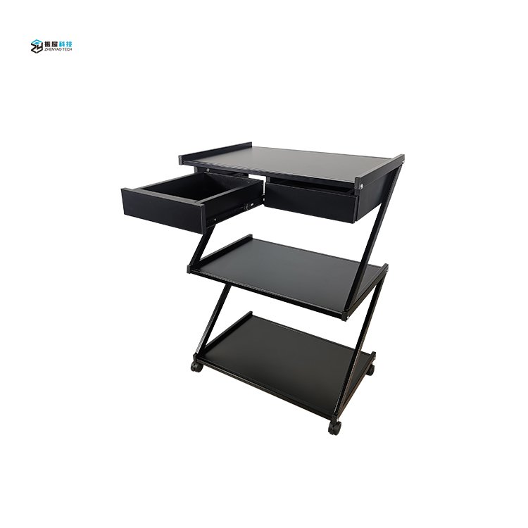 Beauty Furniture Iron Frame Three Tier Trolley Cart With Drawer Large Storage Capacity Durable Trolley Cart