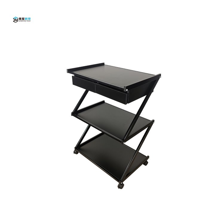 Beauty Furniture Iron Frame Three Tier Trolley Cart With Drawer Large Storage Capacity Durable Trolley Cart