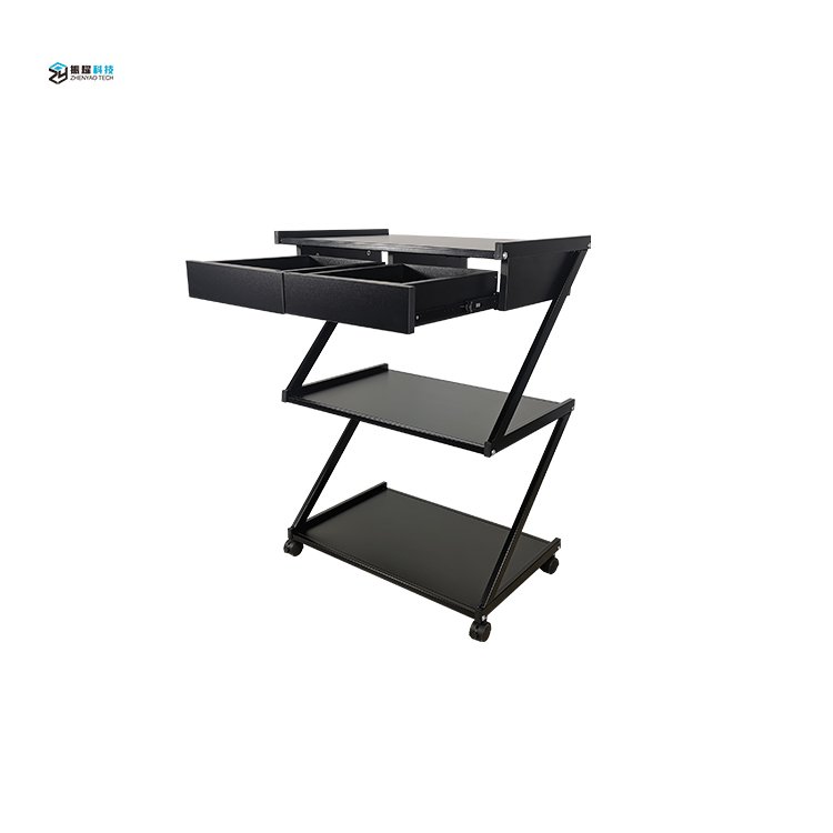Beauty Furniture Iron Frame Three Tier Trolley Cart With Drawer Large Storage Capacity Durable Trolley Cart
