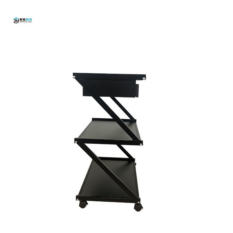 Beauty Furniture Iron Frame Three Tier Trolley Cart With Drawer Large Storage Capacity Durable Trolley Cart
