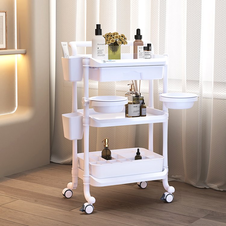 New Design Cheap Thick And Strong Bearing 150 kg Beauty Carts Multi-layer Pink/White Trolley Cart Stand Beauty