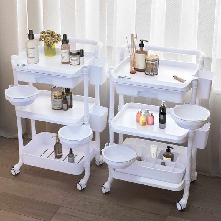 New Design Cheap Thick And Strong Bearing 150 kg Beauty Carts Multi-layer Pink/White Trolley Cart Stand Beauty