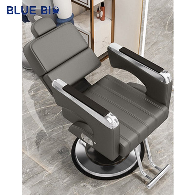Profesional Reclining Hair Cut Hairdressing Adjustable Chair Silver Armrest Luxury Salon Barber Chair For Men