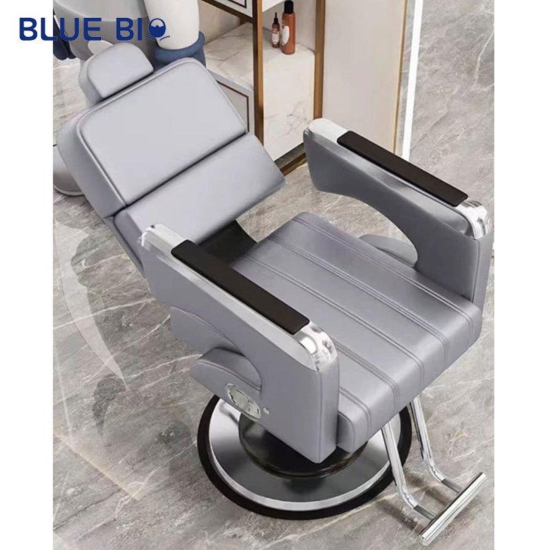 Profesional Reclining Hair Cut Hairdressing Adjustable Chair Silver Armrest Luxury Salon Barber Chair For Men