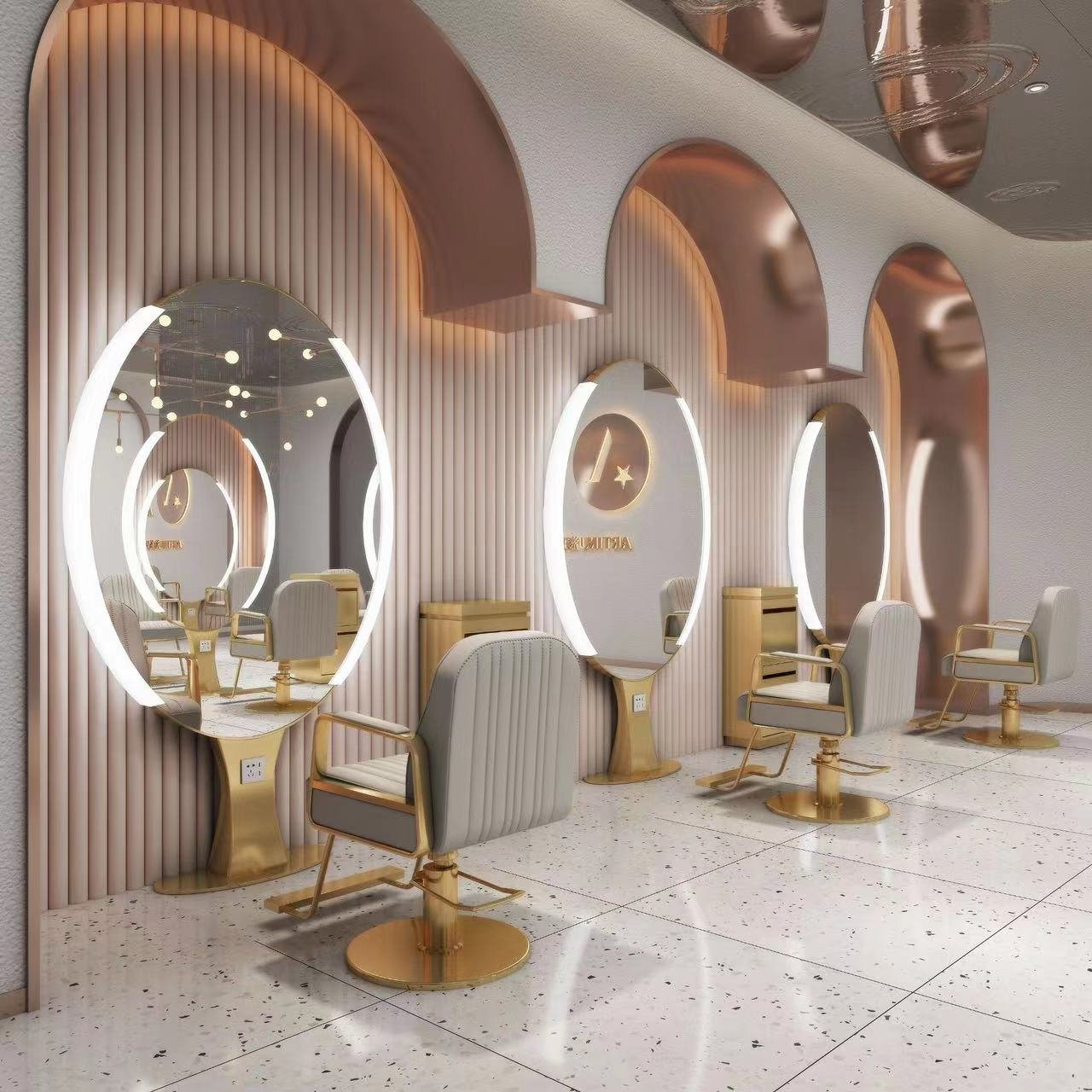 Diant factory customized wall mounted round dresser mirror salon hair table hd mirror with led lights for barbers