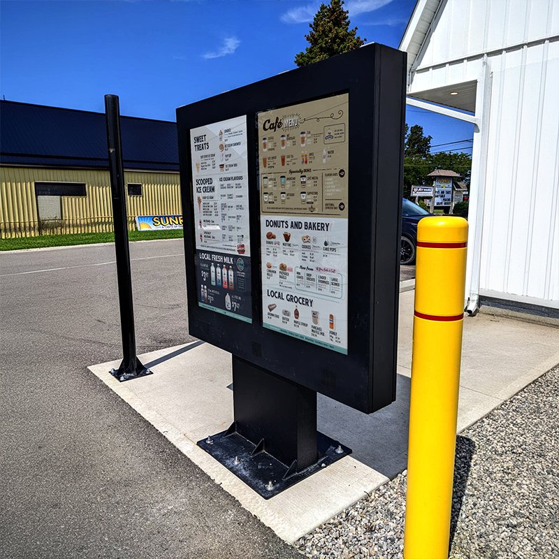 Restaurant Coffee Shop Commercial Drive Thru Menu Board Window 3 Drive Thru Outdoor Digital Signage Totem Speaker With Headset