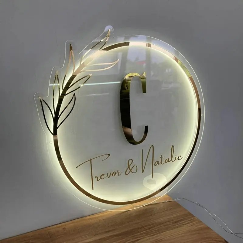 Round Acrylic Sign Board indoor wall advertising Acrylic mirror gold Sign Salon business sign