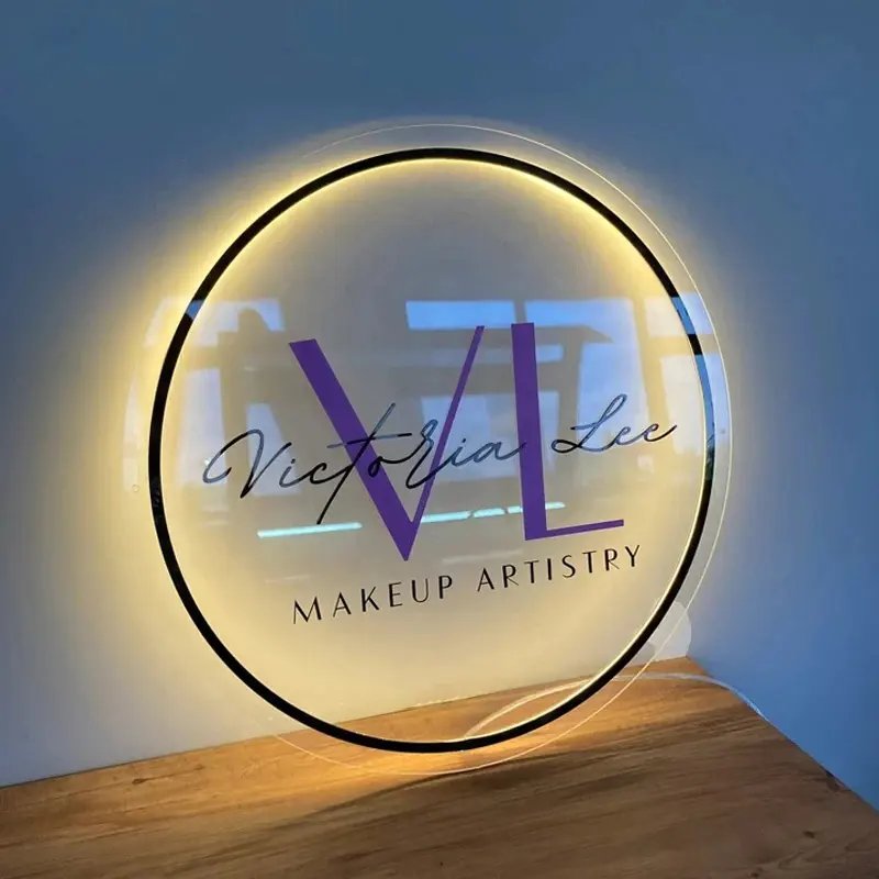Round Acrylic Sign Board indoor wall advertising Acrylic mirror gold Sign Salon business sign
