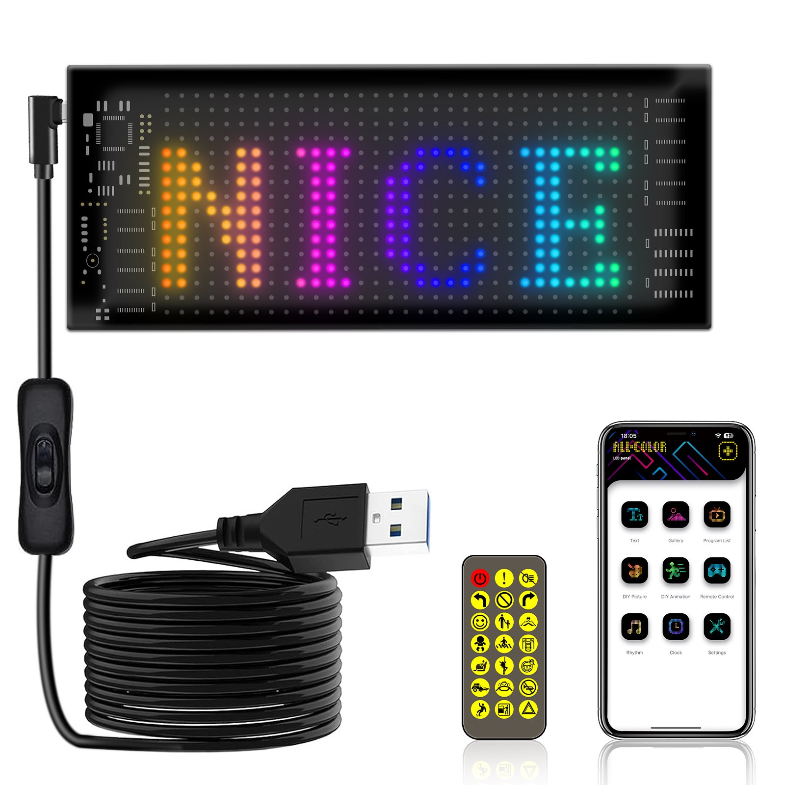 Flexible LED matrix panel LED light identification for automotive Bluetooth intelligent rolling display message board
