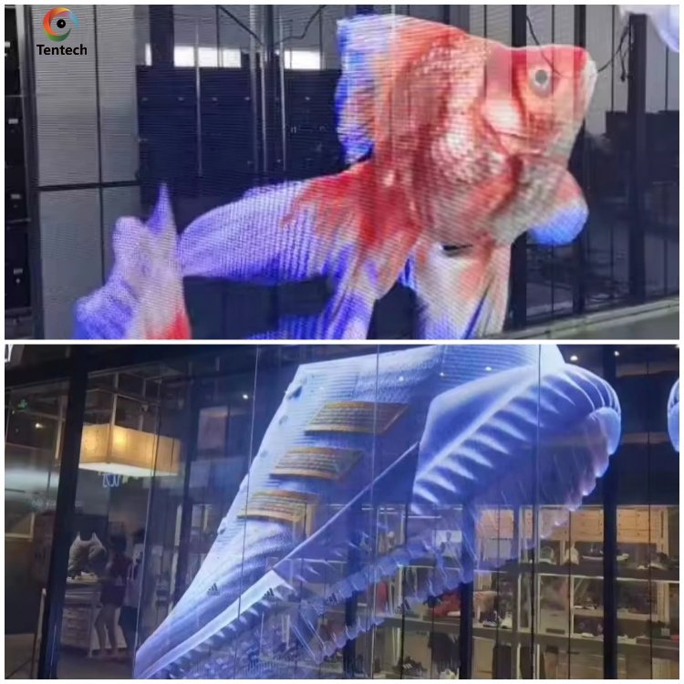 Tentech Pantallas Videotron Poster Digital Signage Advertising Billboard Video Wall Panel 3D Display Film Transparent LED Screen