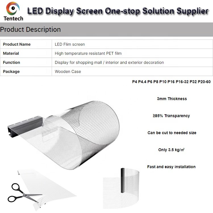 Tentech Pantallas Videotron Poster Digital Signage Advertising Billboard Video Wall Panel 3D Display Film Transparent LED Screen