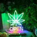 Smoking Shop Advertising Board Green Leaf Open LED Smoke Custom Neon Sign Light