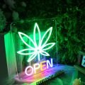 Smoking Shop Advertising Board Green Leaf Open LED Smoke Custom Neon Sign Light