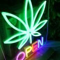 Smoking Shop Advertising Board Green Leaf Open LED Smoke Custom Neon Sign Light