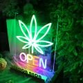 Smoking Shop Advertising Board Green Leaf Open LED Smoke Custom Neon Sign Light