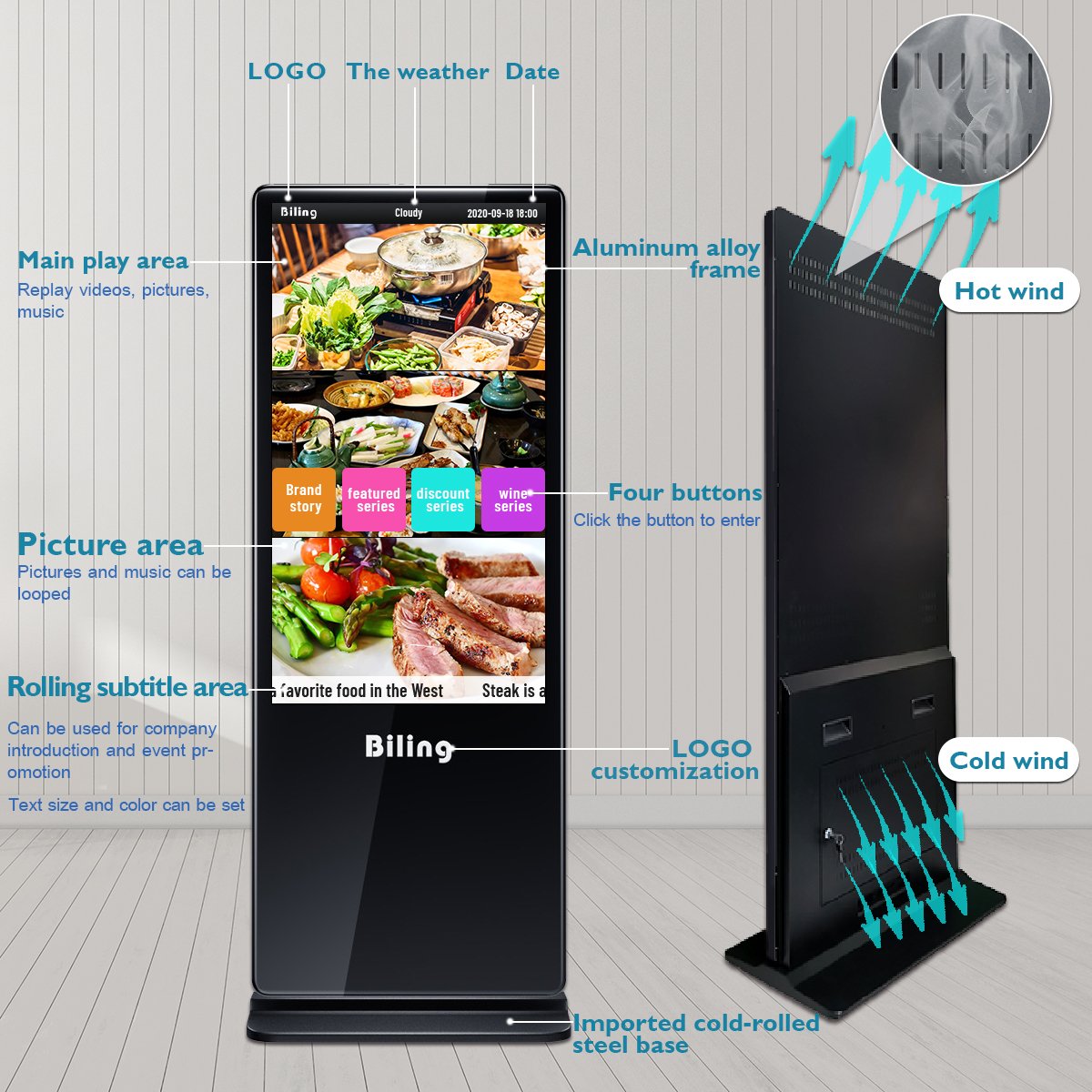 Hot Sell TPM32LCX-86 AD Player street advertising board 10x20 folding tent used canopy gazebo 32Inch touch Screen display