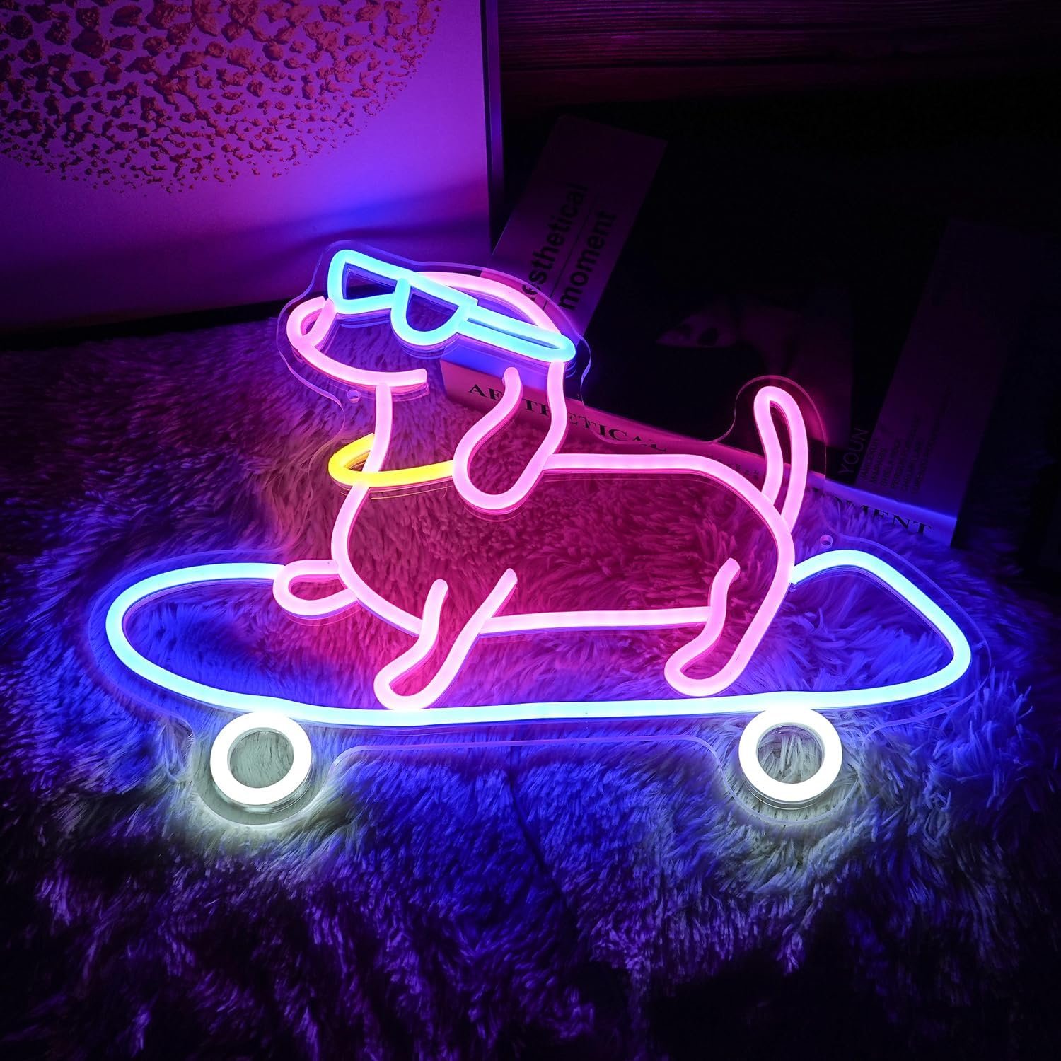 Hanging Acrylic Sign Board Lovely Puppy Led Logo Lighting Led Neon Signs with USB Connector for Indoor Decoration