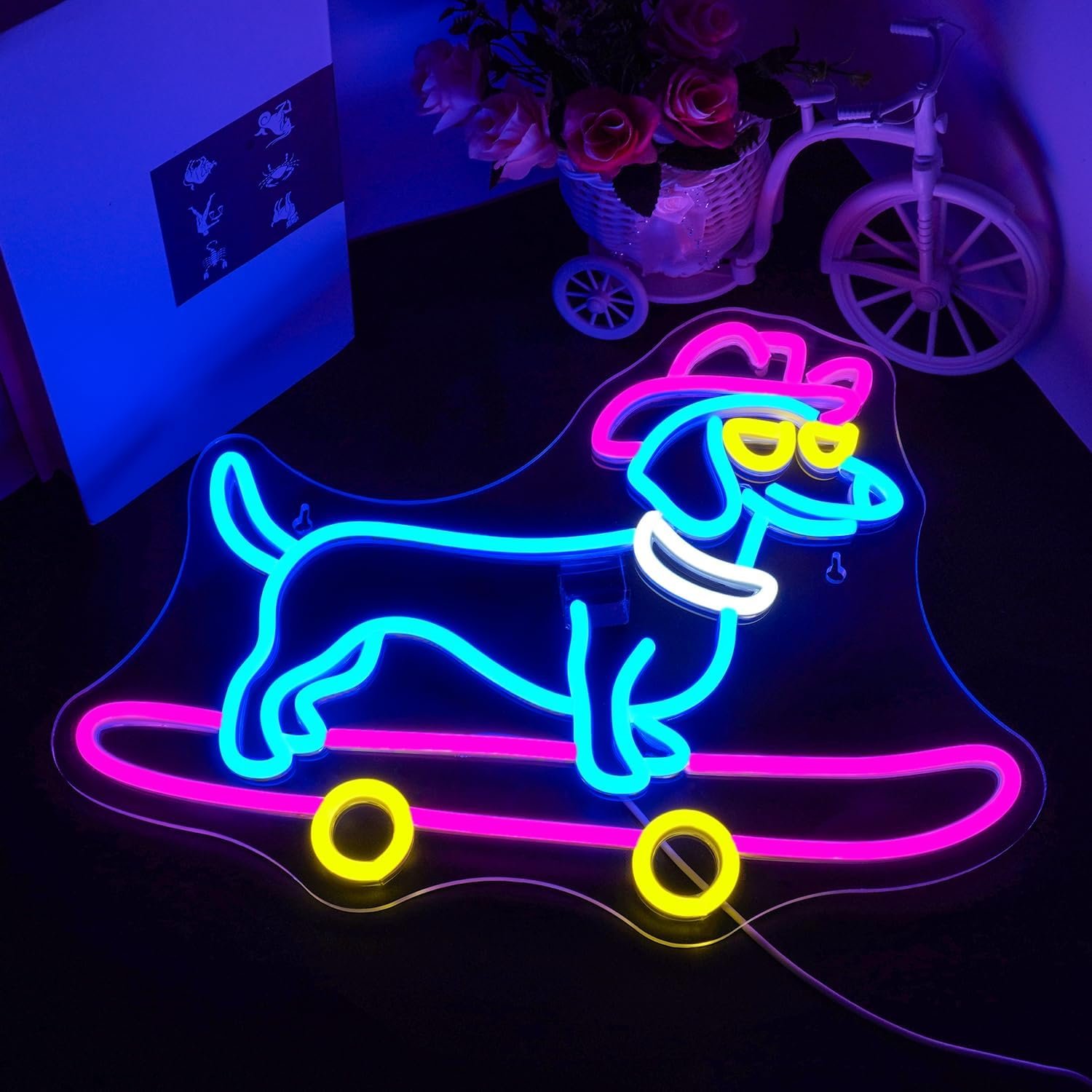 Hanging Acrylic Sign Board Lovely Puppy Led Logo Lighting Led Neon Signs with USB Connector for Indoor Decoration