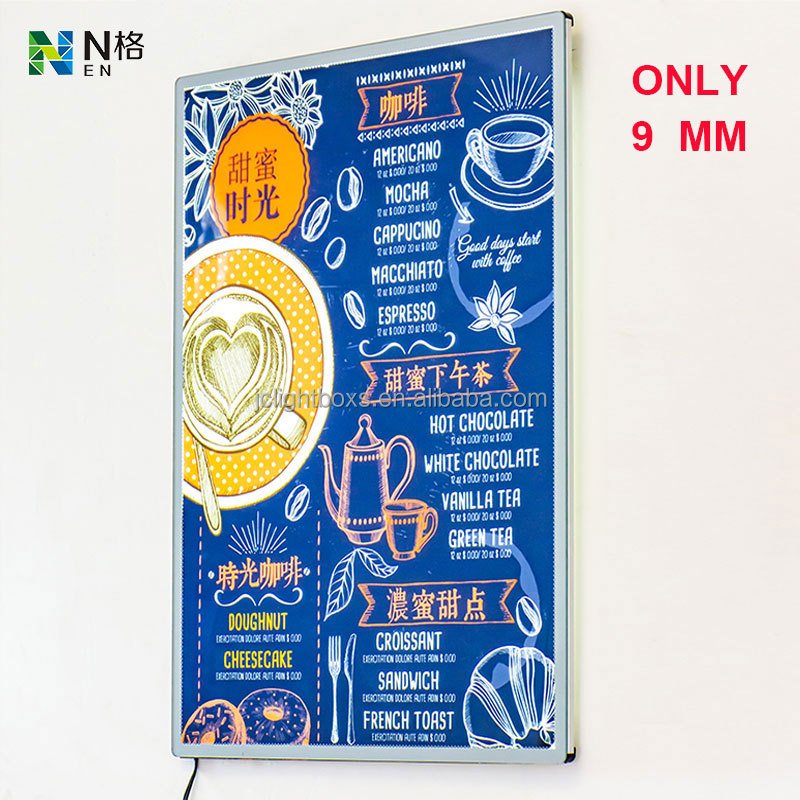 A1 A2 A3 A4 Open Ultra-Thin Aluminum Snap Photo Frame Light Box with Tempered Glass LED for Restaurant Menu Board Advertising