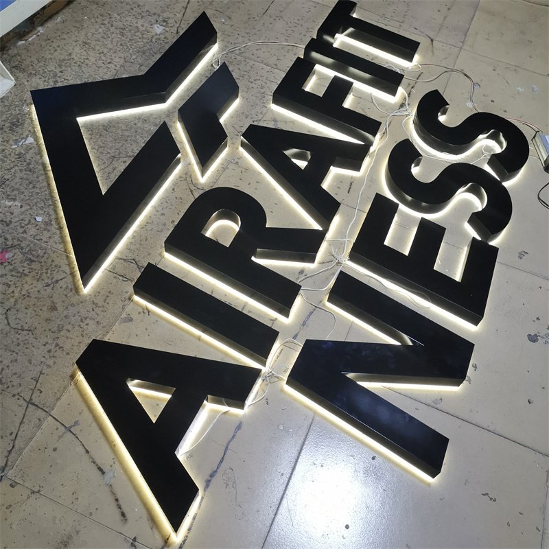 Professional customized shop name design board 3d stainless steel backlit led letter sign