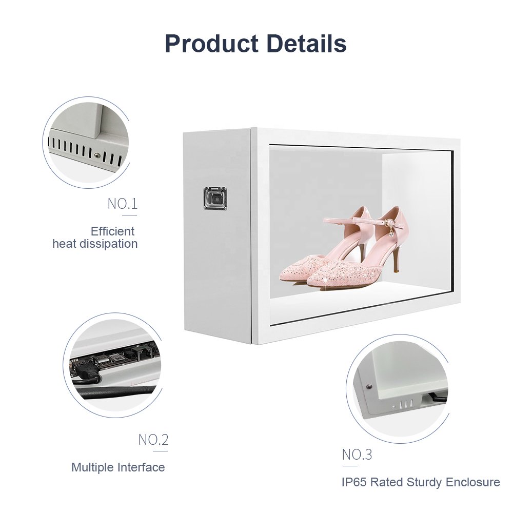 49 inch High Luminance Transparent LCD Advertising Display Showcase