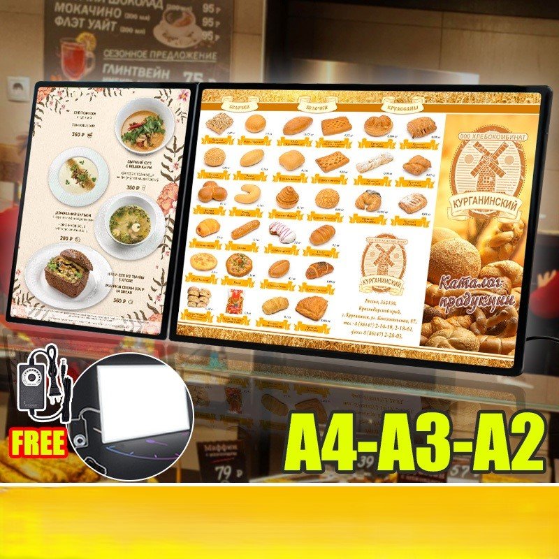 Desktop Slim Light Box for Table Use Led Advertising Light Box A2/A3/A4 Custom Temper Glass Panel LED High Brightness Menu Board