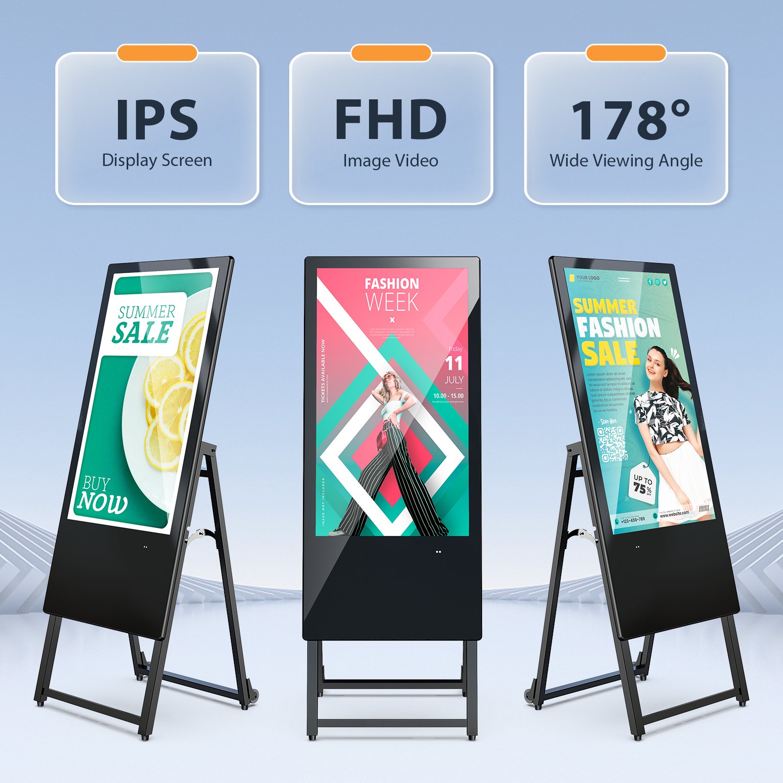 MWE Floor Standing Digital Menu Board 32 Inch Restaurant Cafe Shop Menu Poster Stand Lcd Digital Signage Display Kiosk Ad Player
