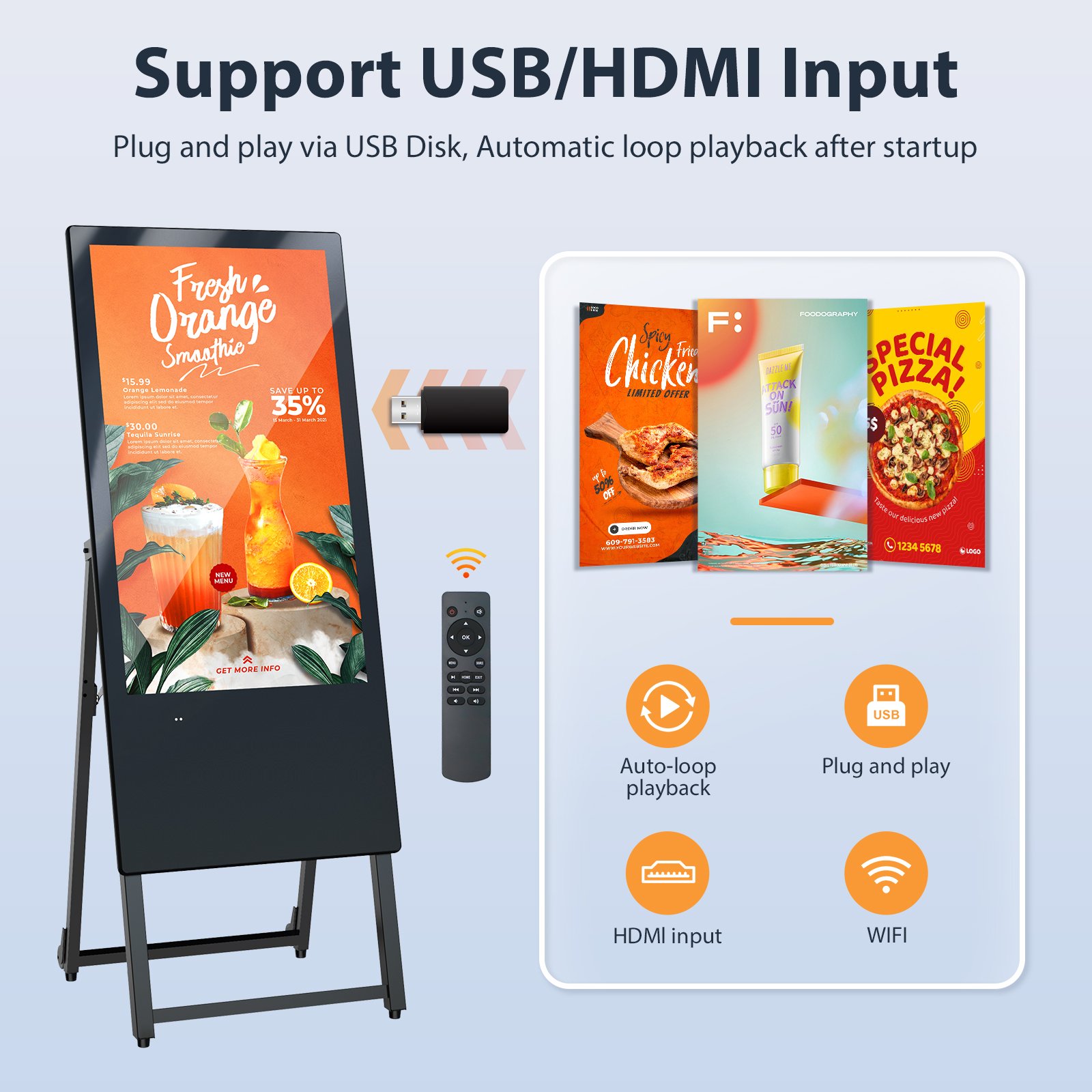 MWE Floor Standing Digital Menu Board 32 Inch Restaurant Cafe Shop Menu Poster Stand Lcd Digital Signage Display Kiosk Ad Player