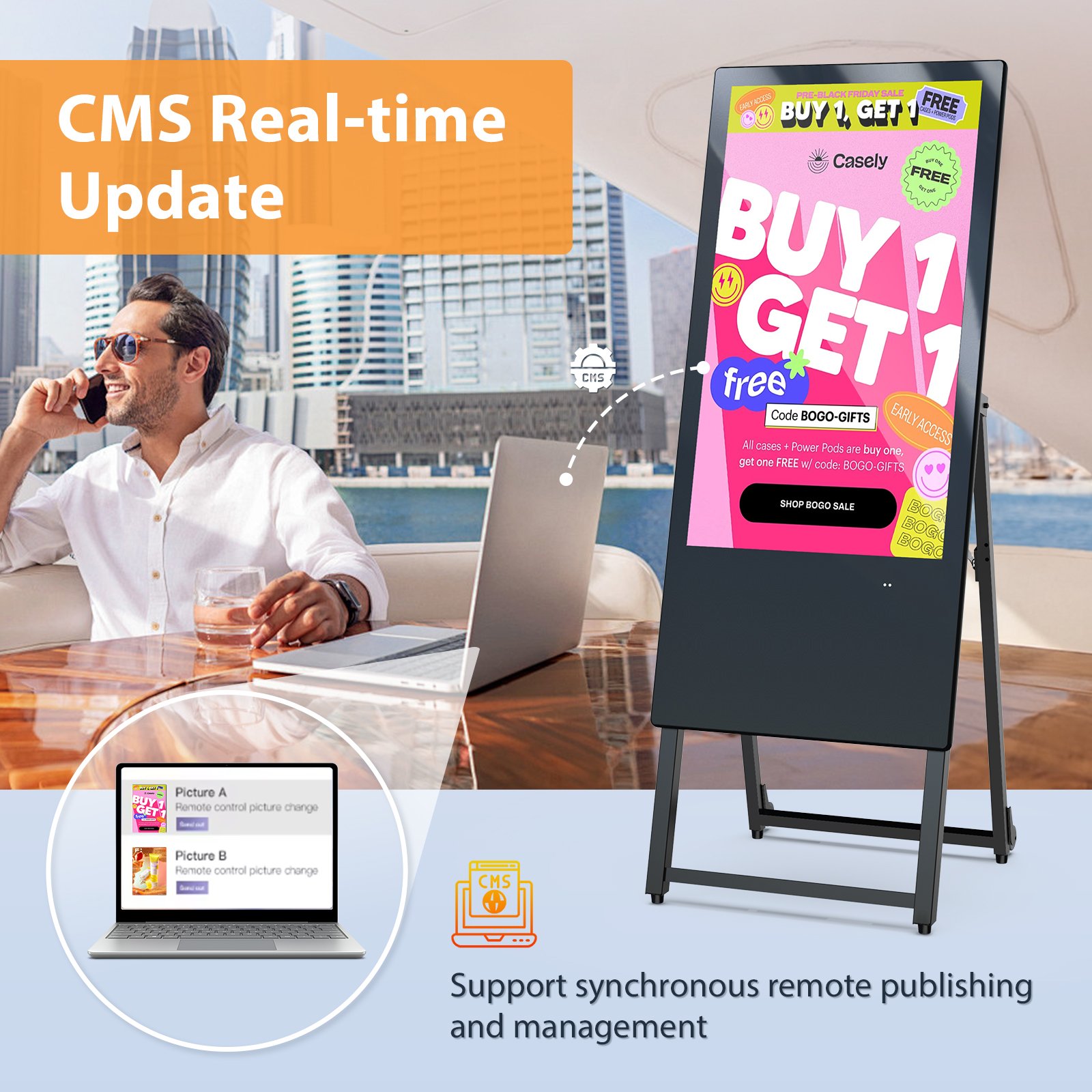 MWE Floor Standing Digital Menu Board 32 Inch Restaurant Cafe Shop Menu Poster Stand Lcd Digital Signage Display Kiosk Ad Player