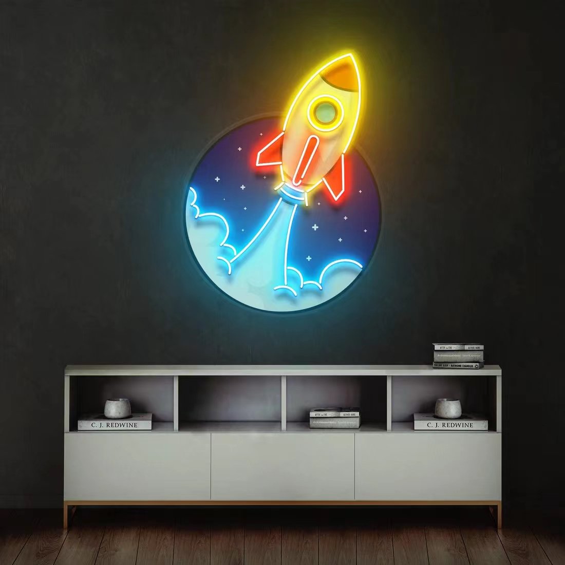 Factory Custom LED Neon Rocket Led Neon Acrylic Board Artwork Neon Lights Battery Operated Wall Art Sign Decoration For Bedroom