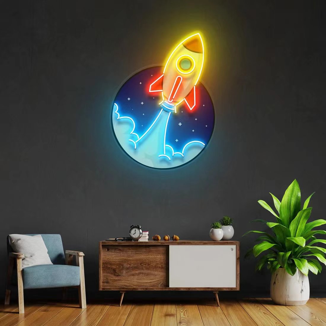 Factory Custom LED Neon Rocket Led Neon Acrylic Board Artwork Neon Lights Battery Operated Wall Art Sign Decoration For Bedroom